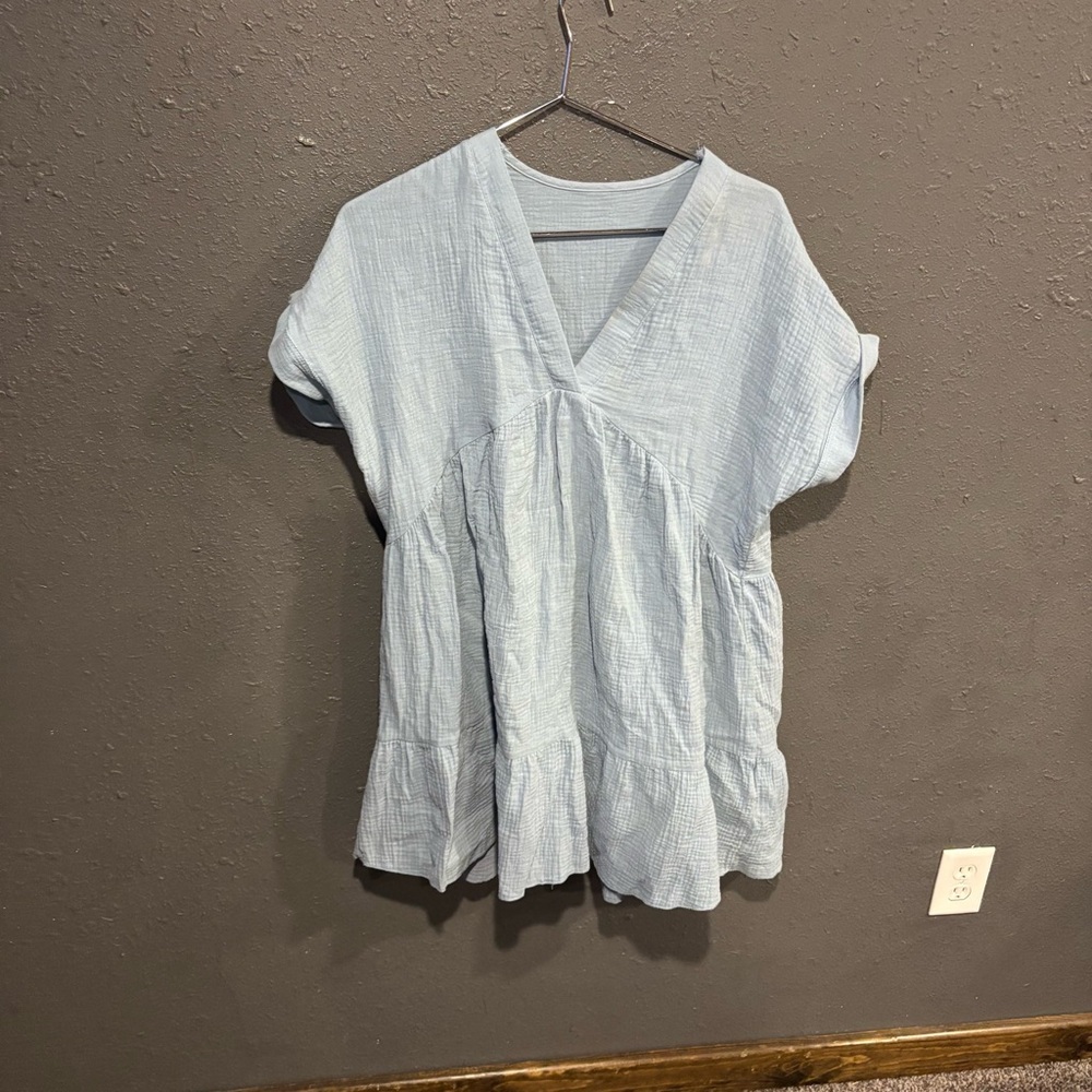 Emery Rose Light Blue V-Neck Cotton Mini Dress
